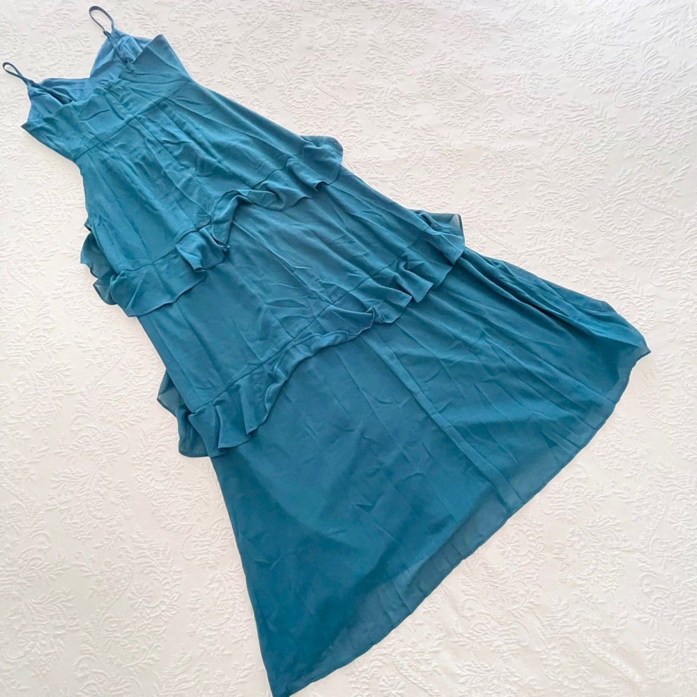 NWOT Lulus Blessed with Beauty Teal Blue Ruffled Sleeveless Maxi Dress Small - Picture 4 of 6